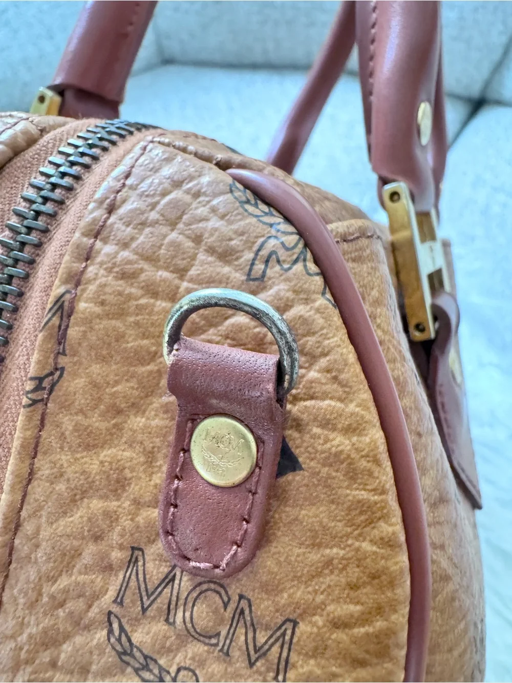 MCM Cognac Visetos Boston Bag